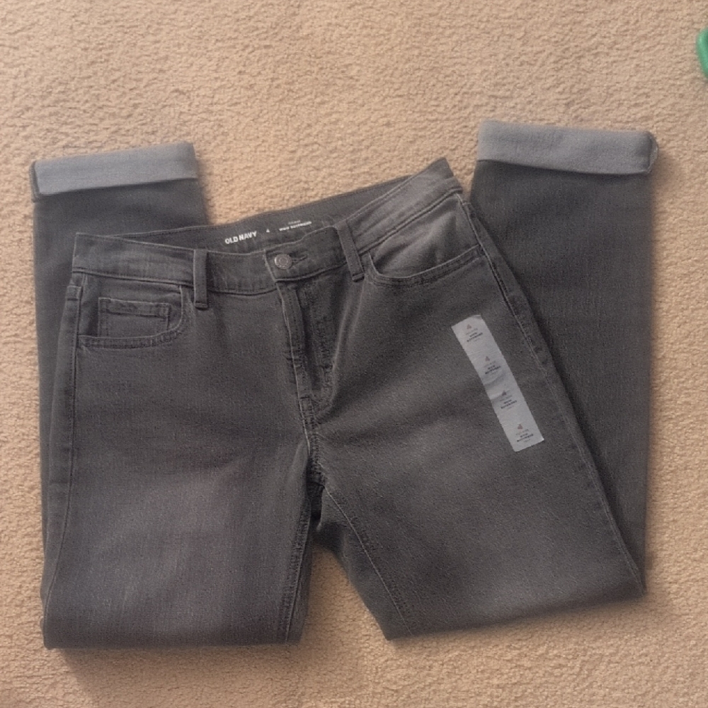 NWOT Old Navy Mid Rise Wow Boyfriend Black/Gray Jeans Size 4